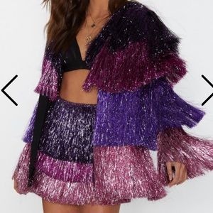 Party Crasher Fringe Pink/Multi Jacket & Short Set